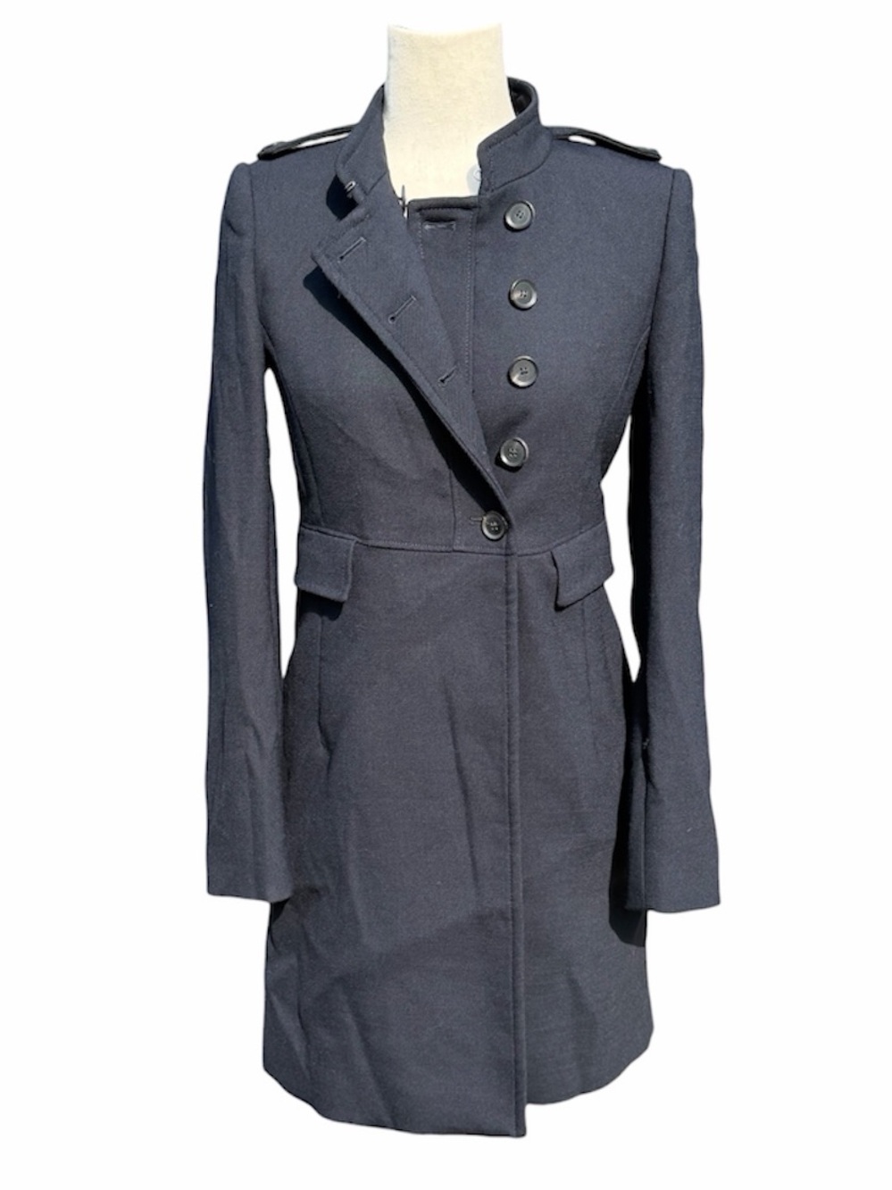 Zara Women's Navy Military-Style Wool Blend Pea Coat XS